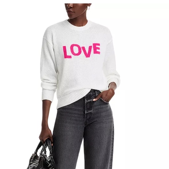 Aqua Love Graphic Crewneck Sweater Small White/Pink NWT - Picture 1 of 6